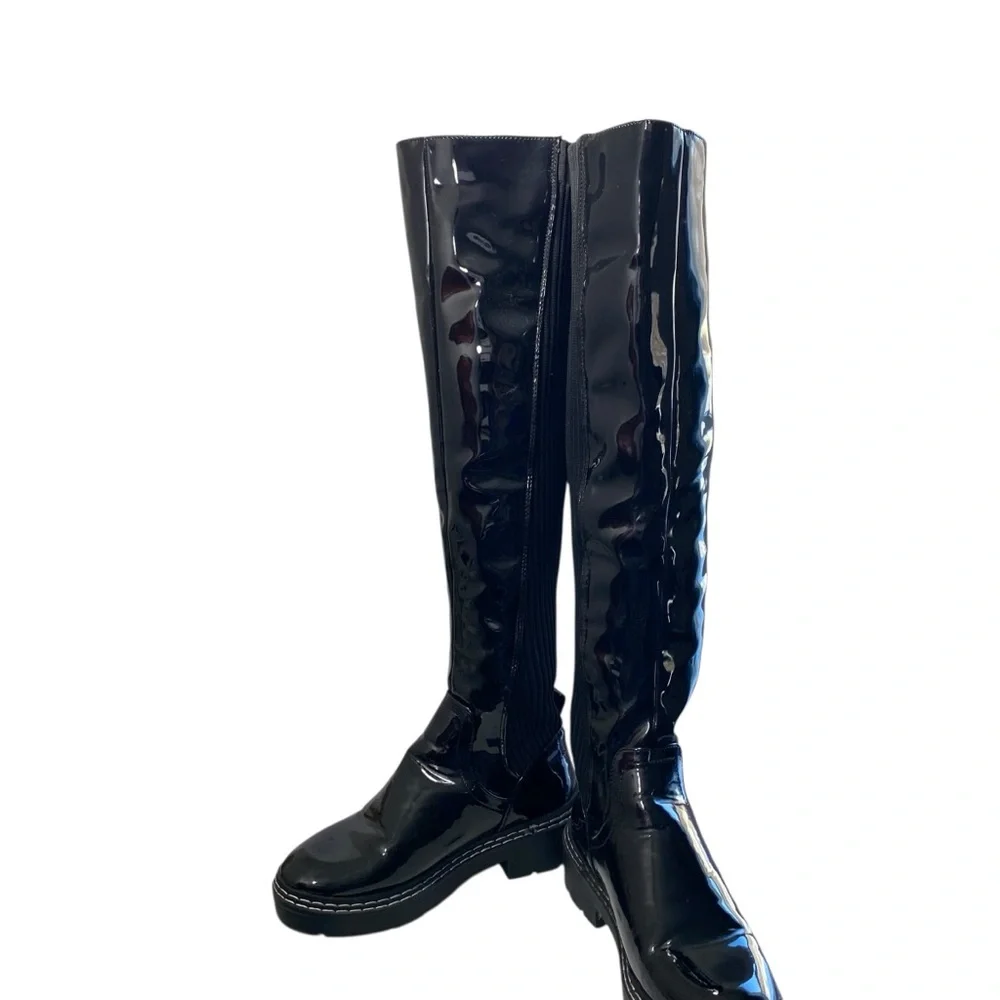 River Island Amsterdam‎ Womens Black Long Patent Knitted Over the Knee Boots 6.5